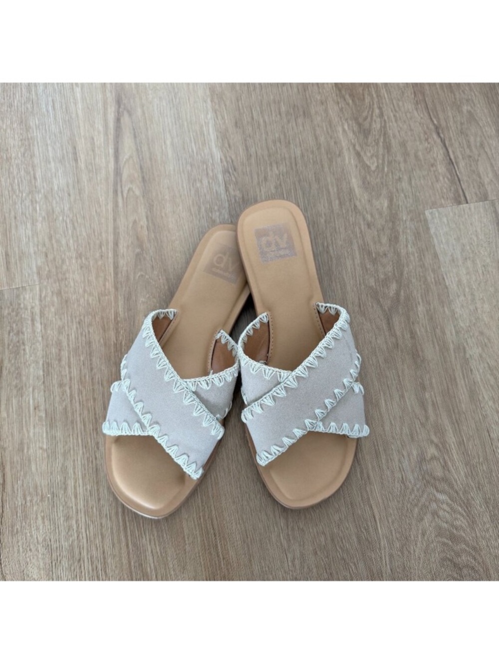 Dolce Vita Neutral Beige Slide Sandals with Decorative Stitching